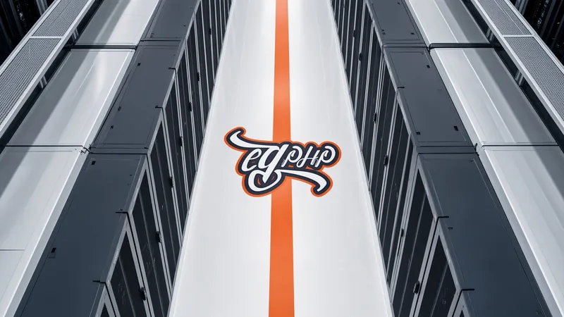 A white service aisle with a single copper stripe running its length