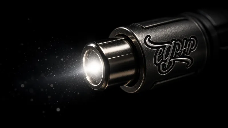 A fibre connector throwing light into the dark, the mark on its barrel